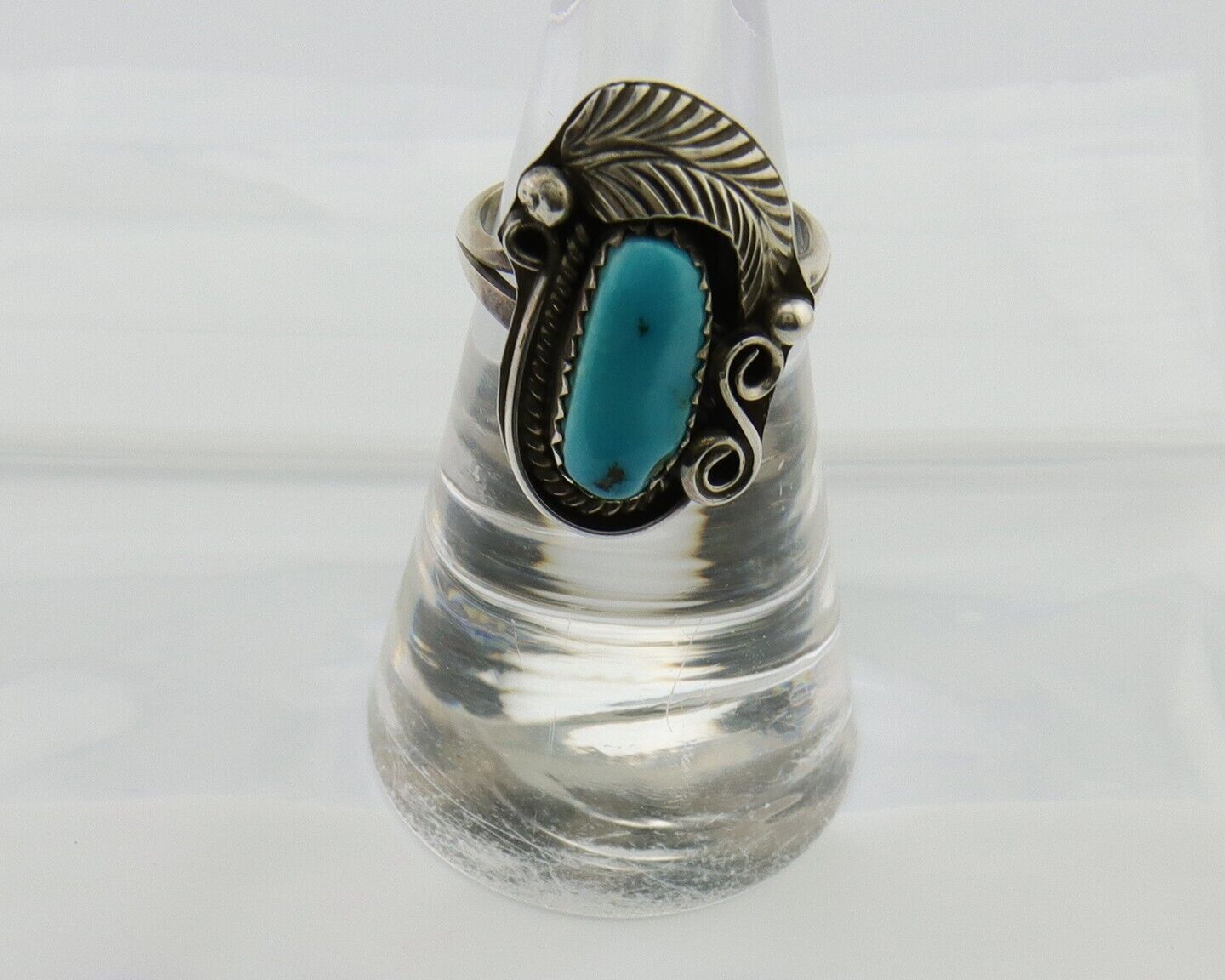 Navajo Ring .925 Silver Natural Slab Turquoise Signed Justin Morris C.80's