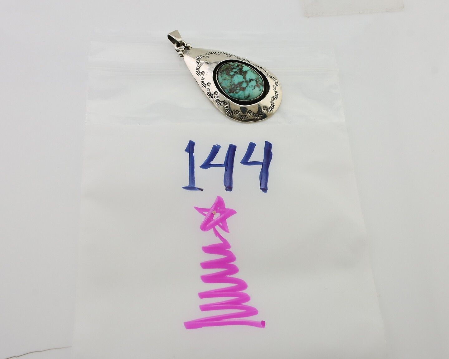 Navajo Pendant 925 Silver Blue Gem Turquoise Artist Signed MC C.80's