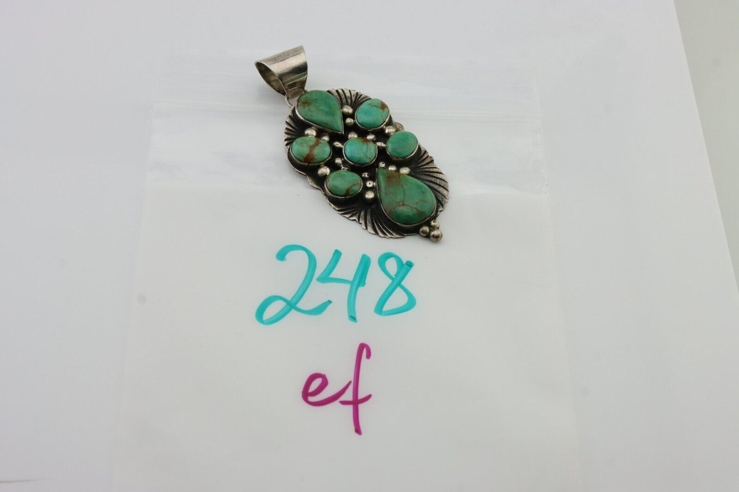 Navajo Turquoise Pendant 925 Silver Artist Signed LJ C.80's