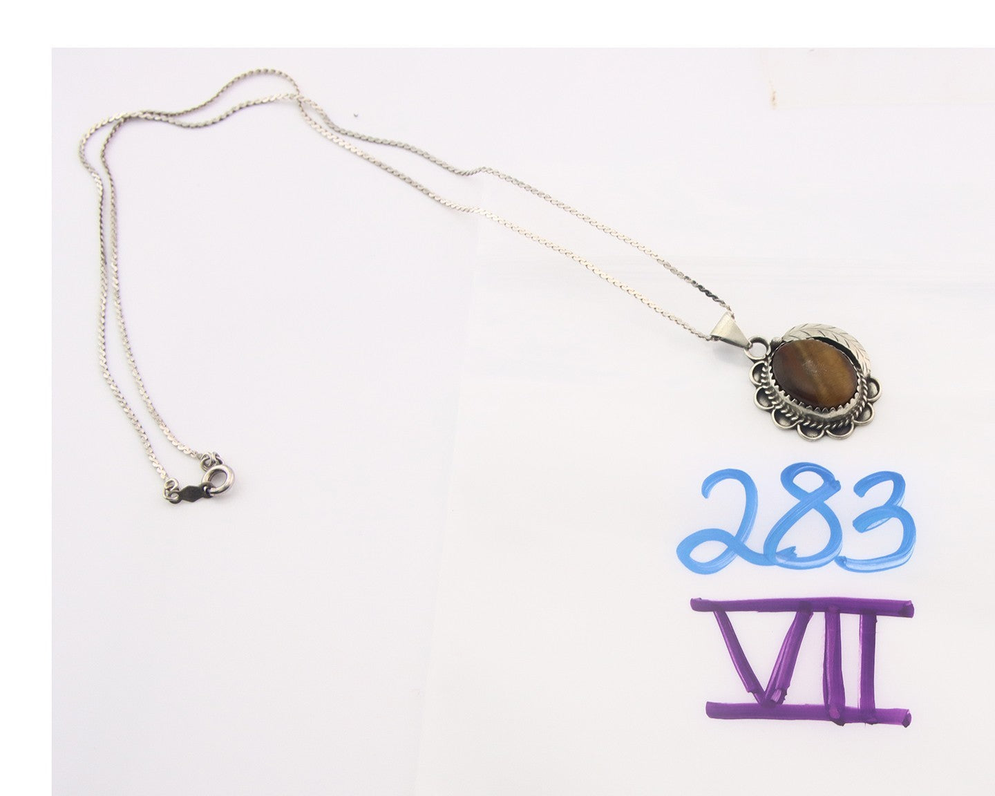 Navajo Sterling Silver Necklace Authentic Tiger Eye Sapphire Vintage Handmade