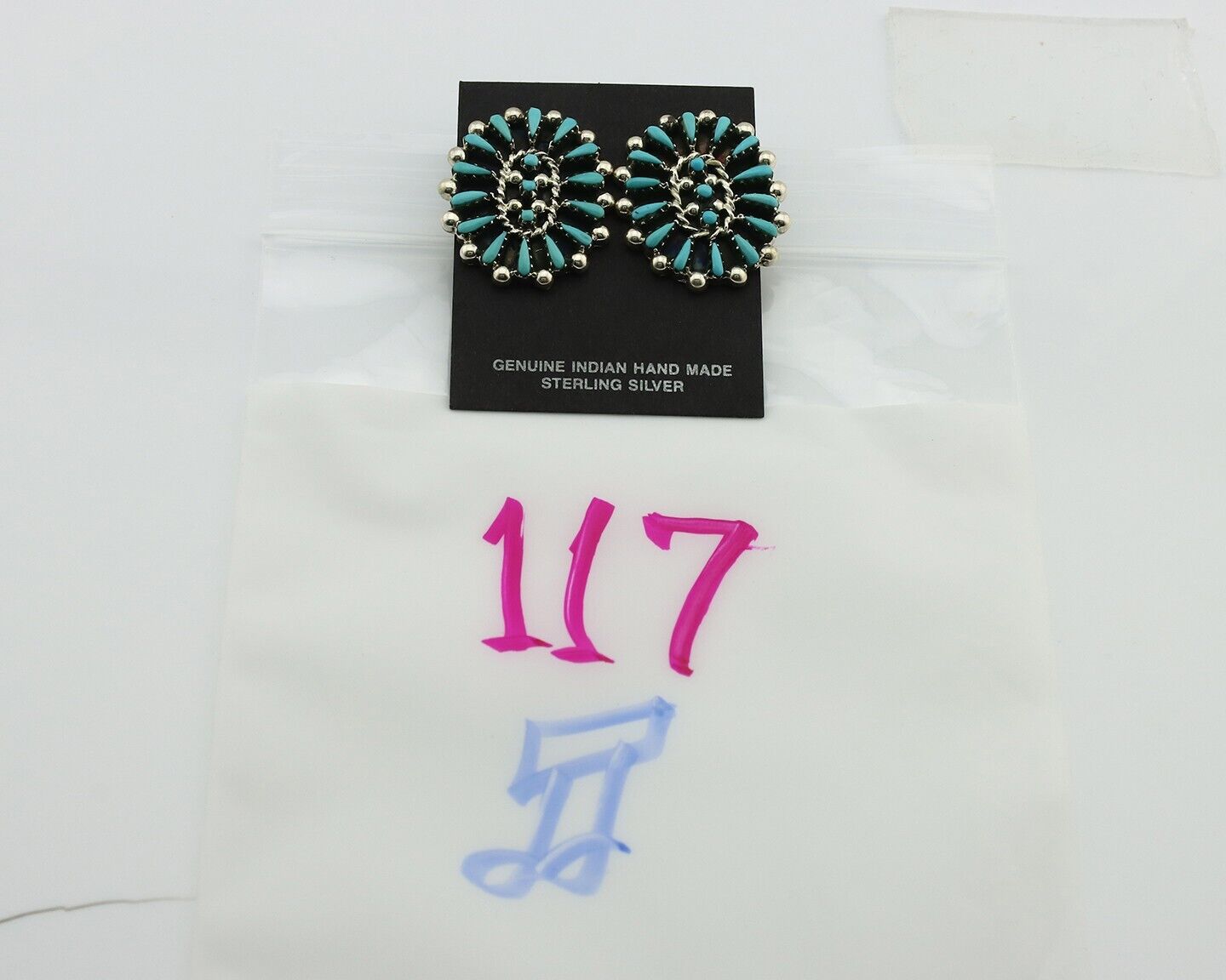 Navajo Earrings 925 Silver Sleeping Beauty Turquoise Signed B Yazzie C.80's