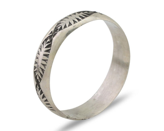 Navajo Hand Stamped Band 925 Silver 5.0 mm Signed Larry Chavez Size 8.35 C.80's