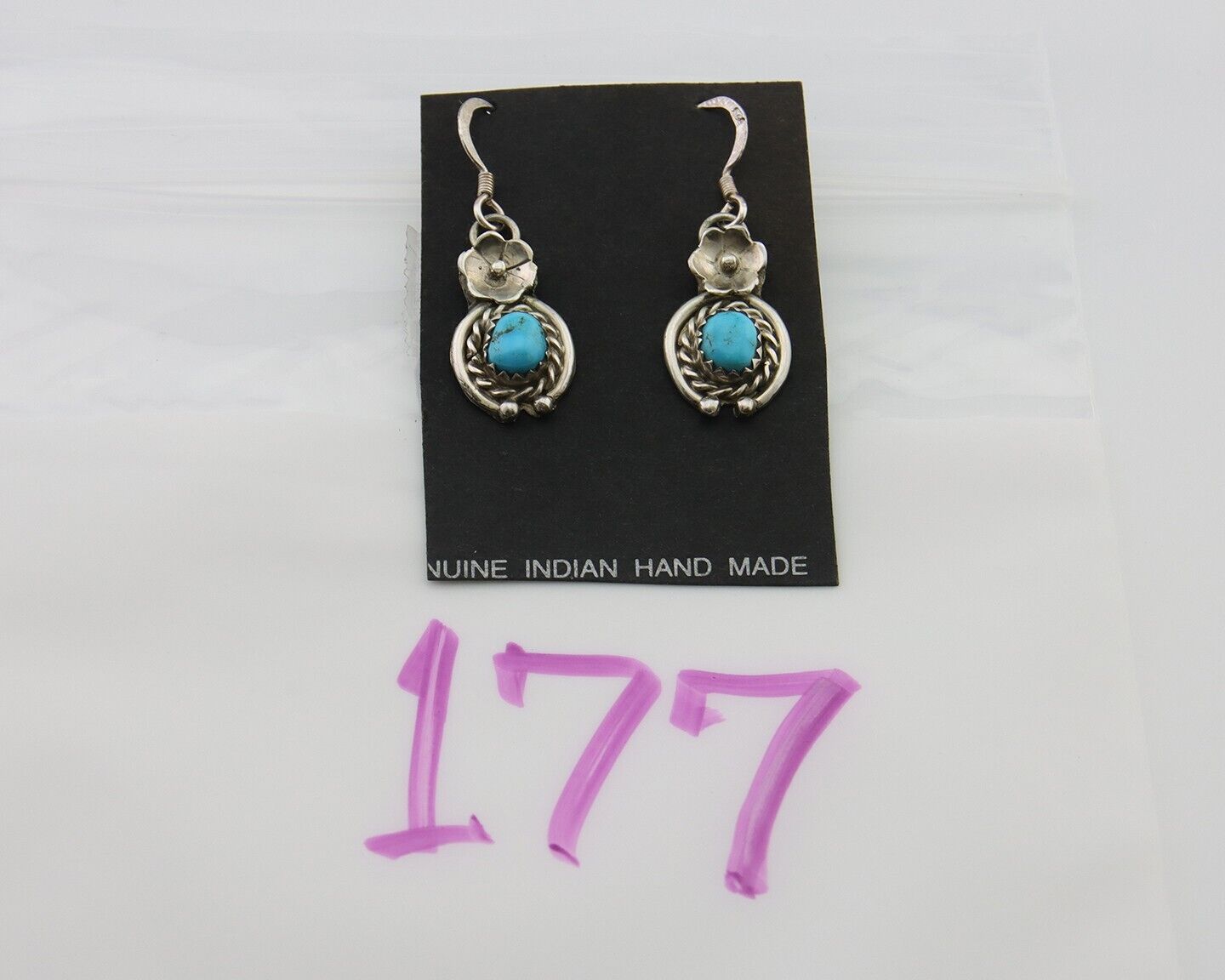 Navajo Dangle Earrings 925 Silver Natural Turquoise Artist Signed DB C.80's