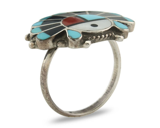 Vintage Zuni Ring 925 Sterling Silver Natural Gemstone Signed ELR Size 6.25