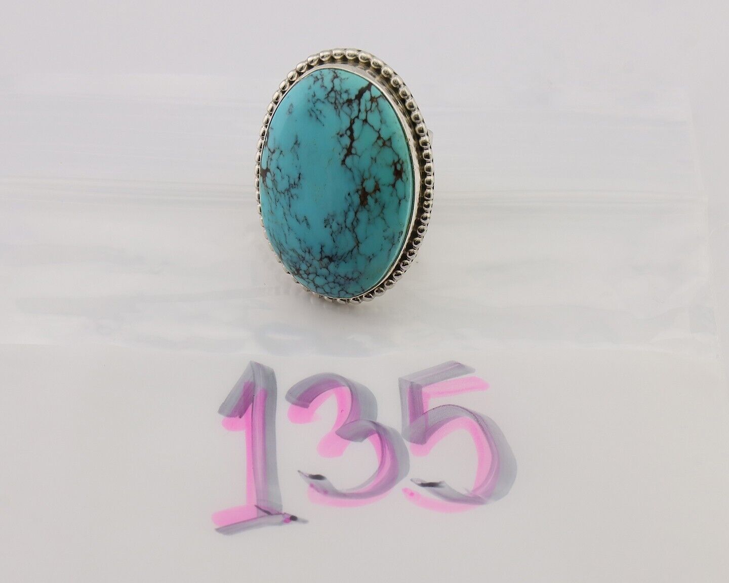 Navajo Ring 925 Silver Natural Blue Turquoise Artist Signed M C.80's
