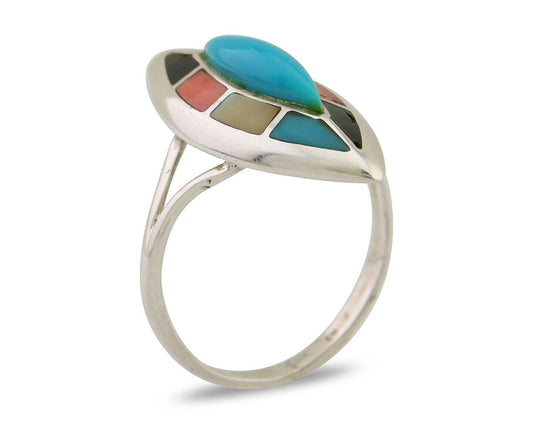 Navajo Ring 925 Silver Turquoise Shell Onyx Spiney Oyster Native Artist C80's