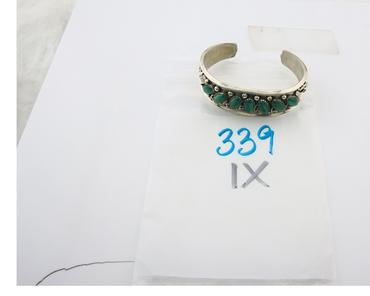 Navajo Cuff Bracelet Sterling Silver Natural Malachite Vintage Signed JM