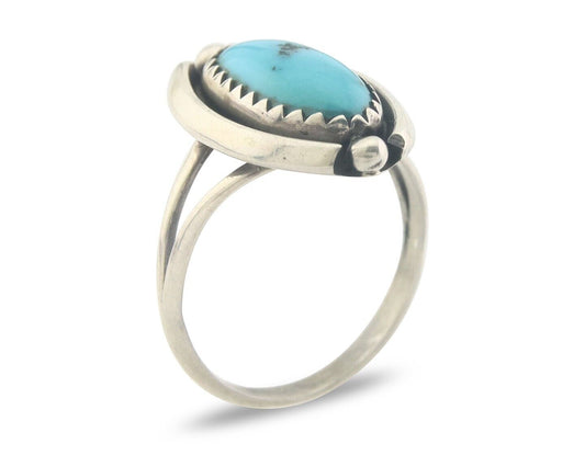 Navajo Ring 925 Sterling Natural Turquoise Native Artist C.80's Size 5.0
