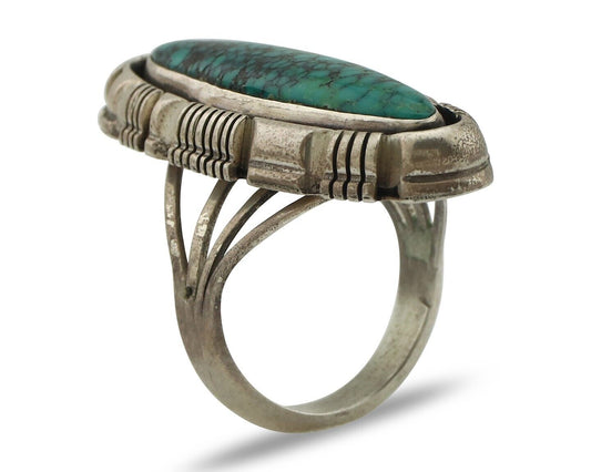Navajo Ring 925 Silver Spiderweb Turquoise Signed WIEHE & RLI C.80's