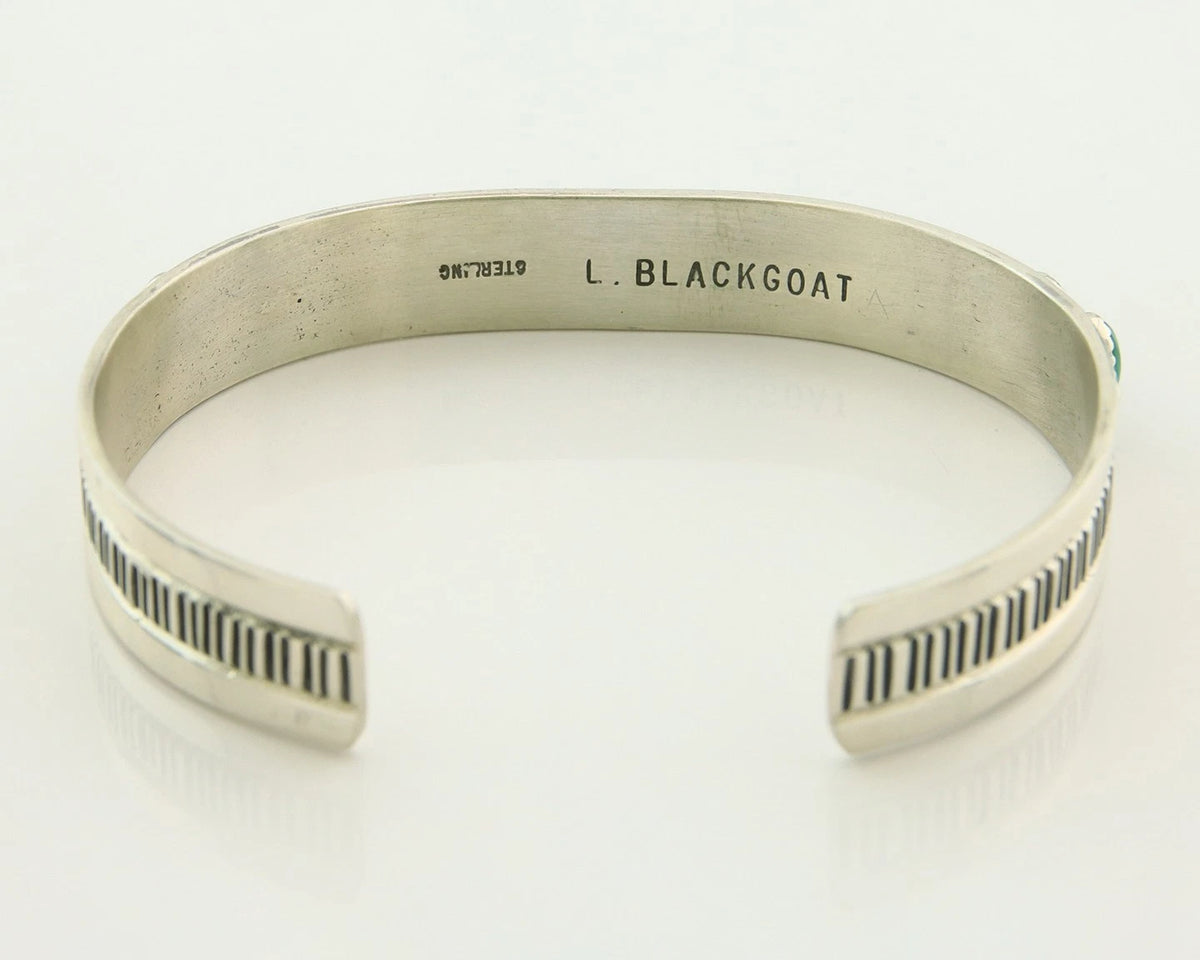 Navajo Cuff Bracelet Sterling Silver Malachite Vintage Signed L Blackgoat