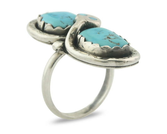 Vintage Zuni Ring 925 Sterling Silver Turquoise Signed Effie Calavasa Size 6.0
