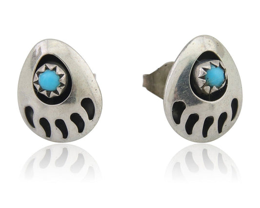 Navajo Paw Earrings 925 Silver Turquoise Native American Artist C.80's