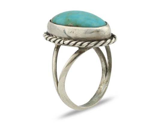 Navajo Ring 925 Silver Kingman Turquoise Artist Native American Signed C.80's