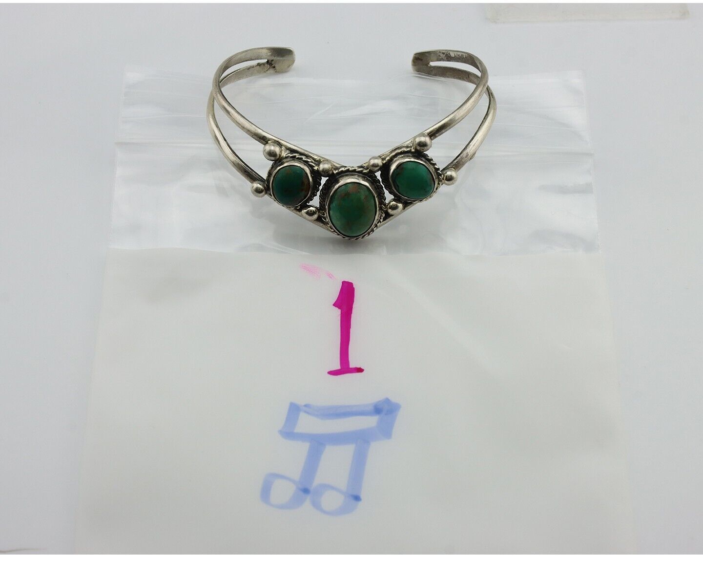 Navajo Bracelet 925 Silver Natural Green Turquoise Artist Signed MC C.80's