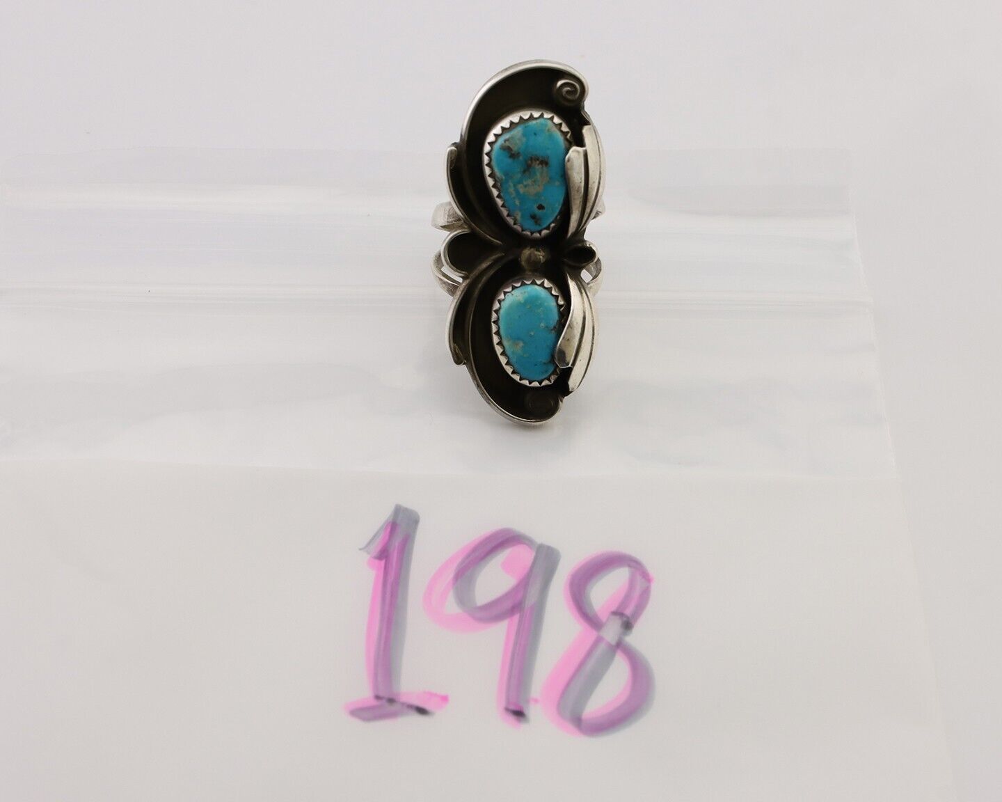 Navajo Handmade Ring 925 Silver Natural Tuquoise Native American Artist C.80's