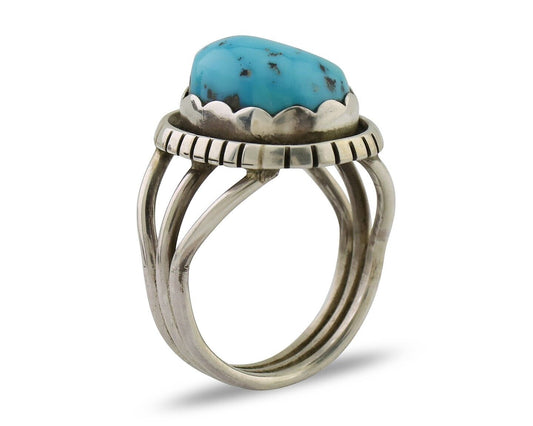 Navajo Ring 925 Silver Natural Blue Turquoise Signed Tony Guerro C.80's