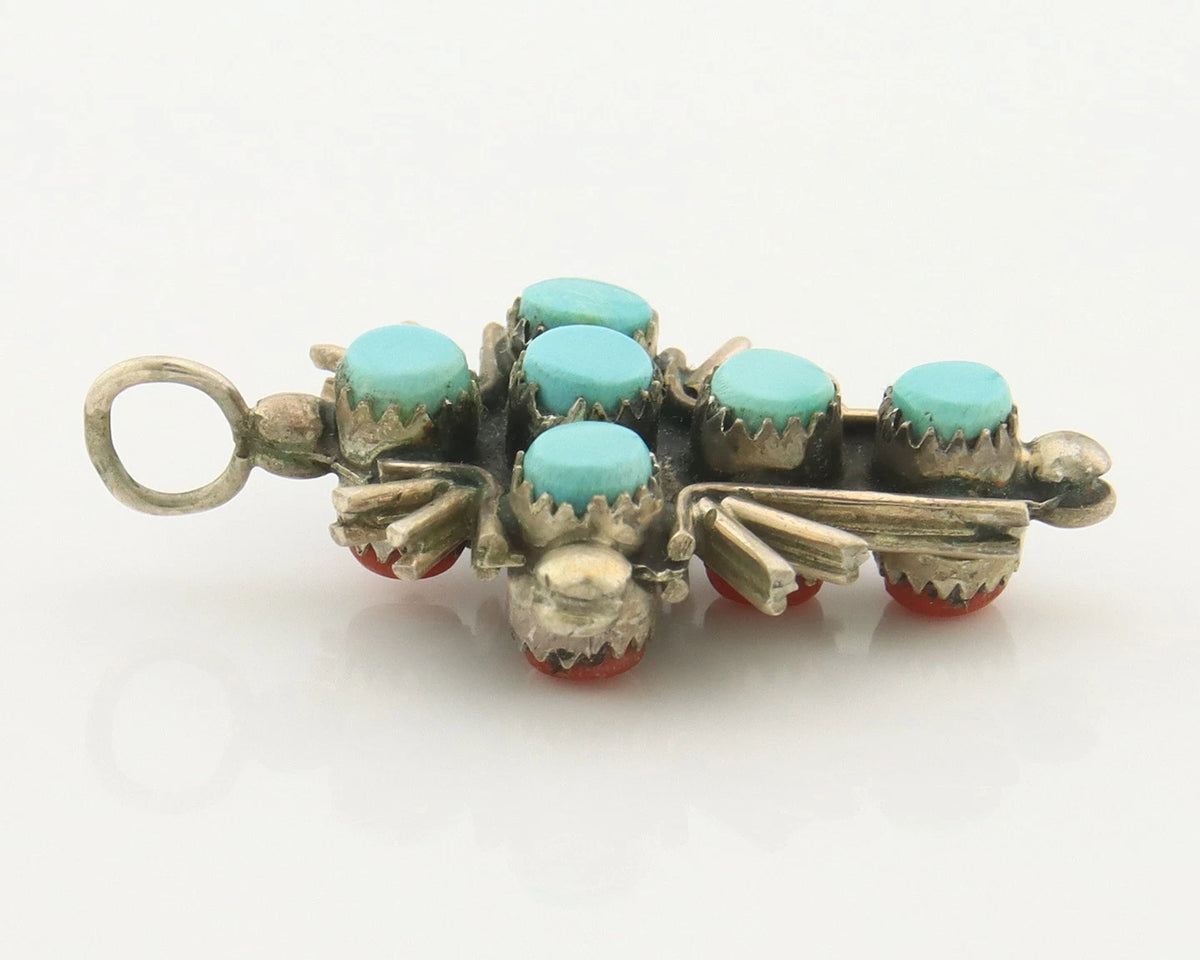 Navajo Cross Pendant Sterling Silver Natural Gemstones Vintage