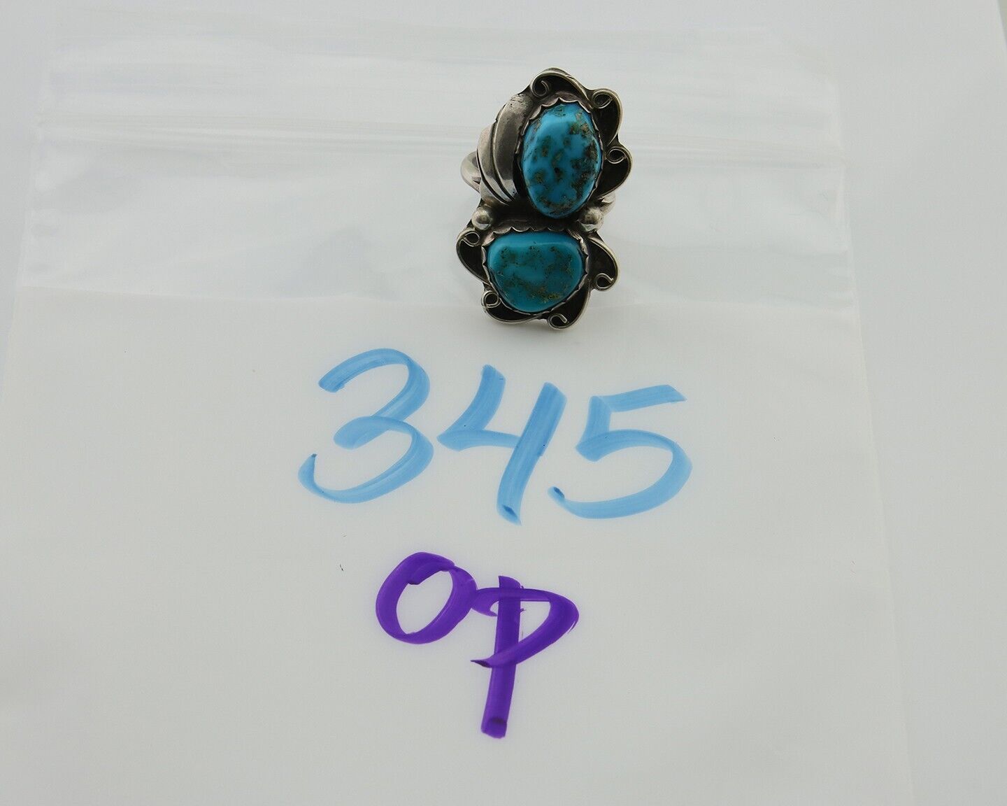 Navajo Ring 925 Silver Blue Turquoise Artist Signed F C.80's