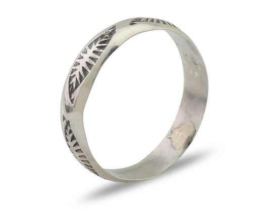 Navajo Hand Stamped Band 925 Silver 5.0 mm Signed Larry Chavez Size 8.5 C.80's