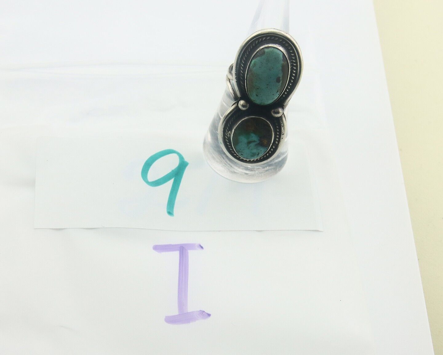 Navajo Ring 925 Sterling Turquoise Handmade Native Artist C.80's Size 7.75