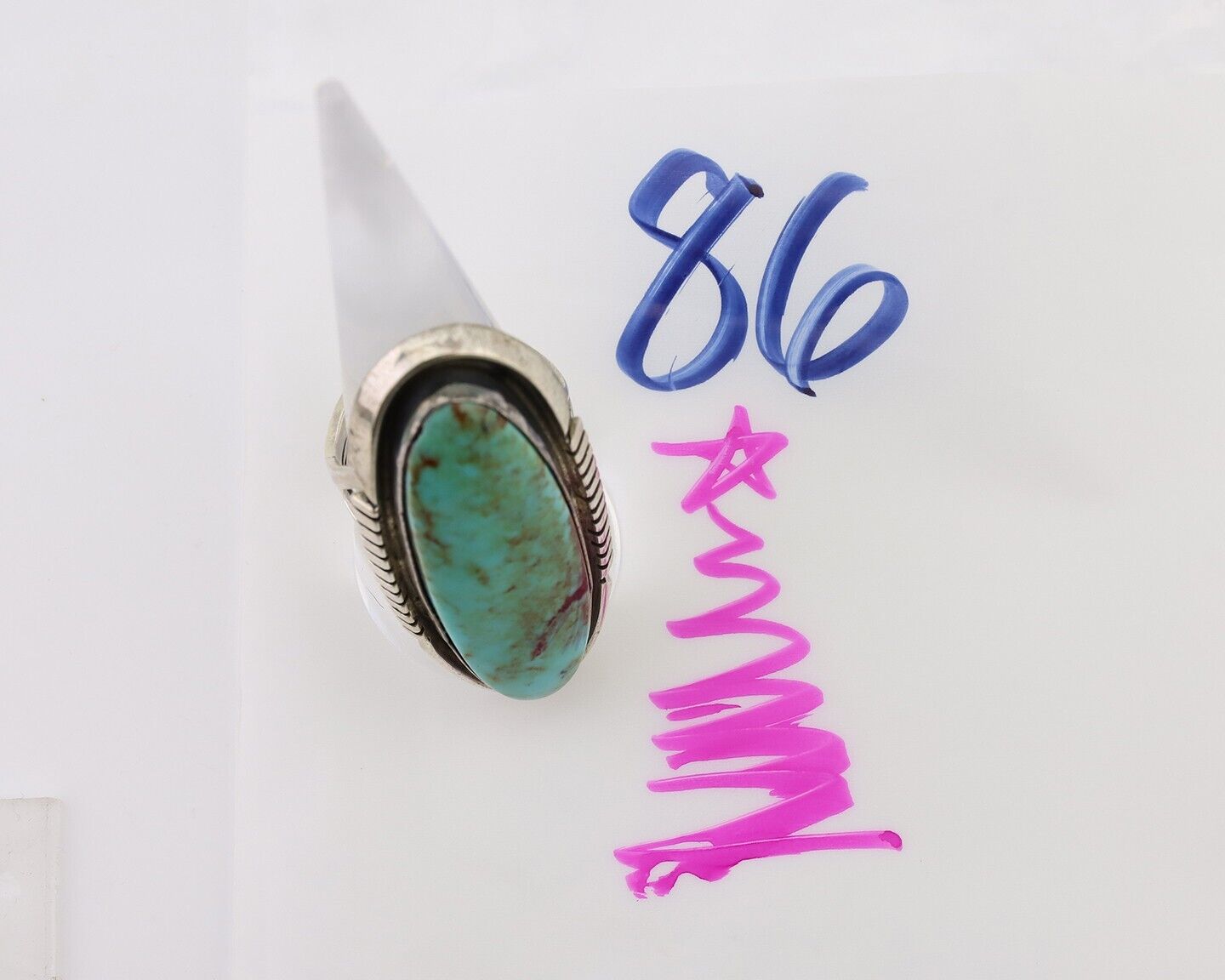 Navajo Ring 925 Silver Kingman Turquoise Artist Signed Doug Zachary C.80's