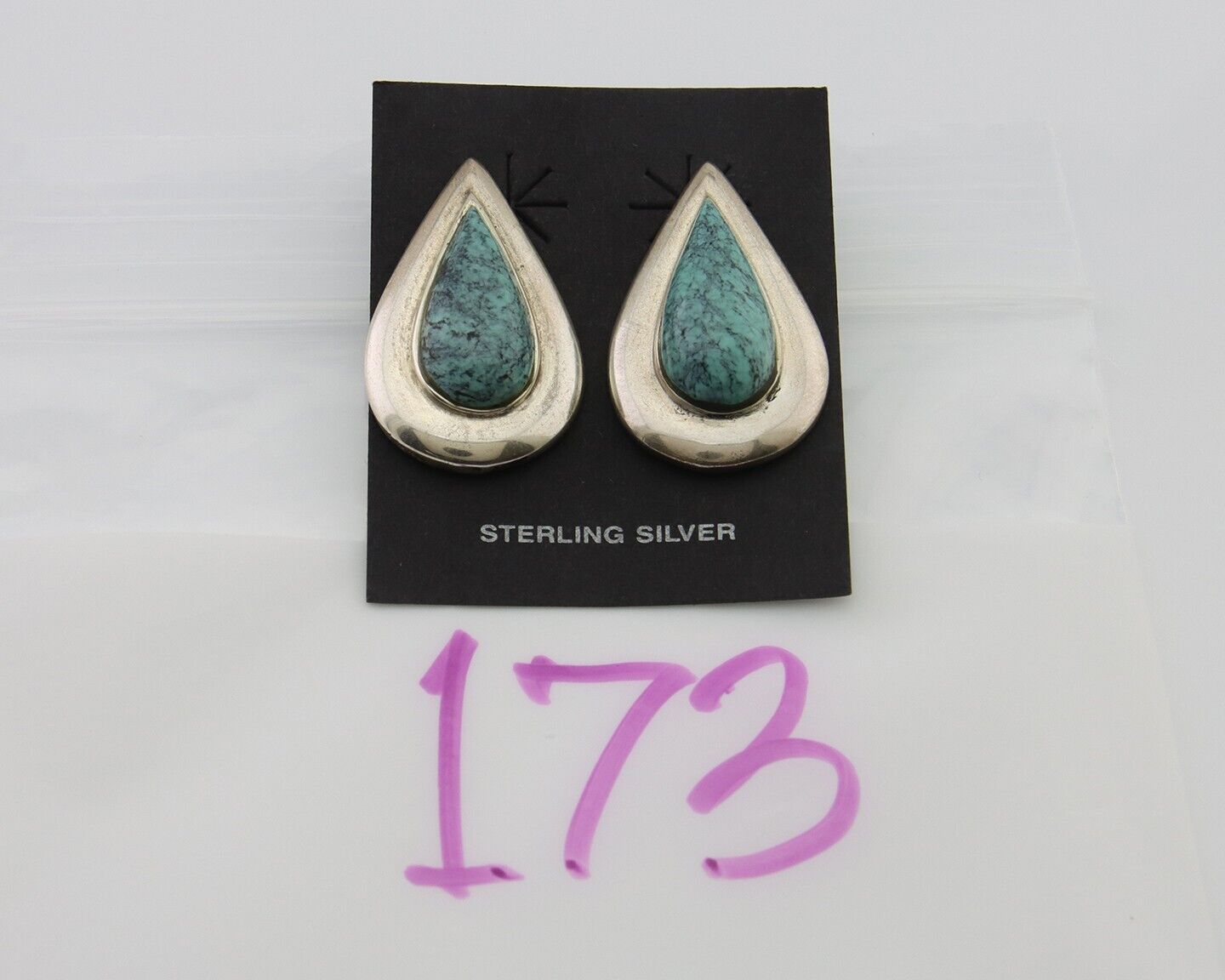 Navajo Dangle Earrings 925 Silver Natural Turquoise Signed Thomas Charay C.1988
