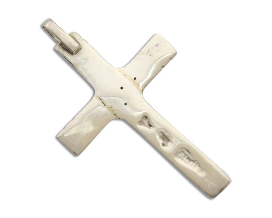 Navajo Sand Cast Cross Pendant 925 Silver Turquoise Artist Signed J Yazzie C.80s