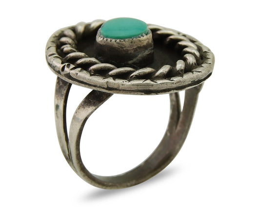 Navajo Handmade Ring 925 Sterling Silver Natural Turquoise Native Artist C.80's