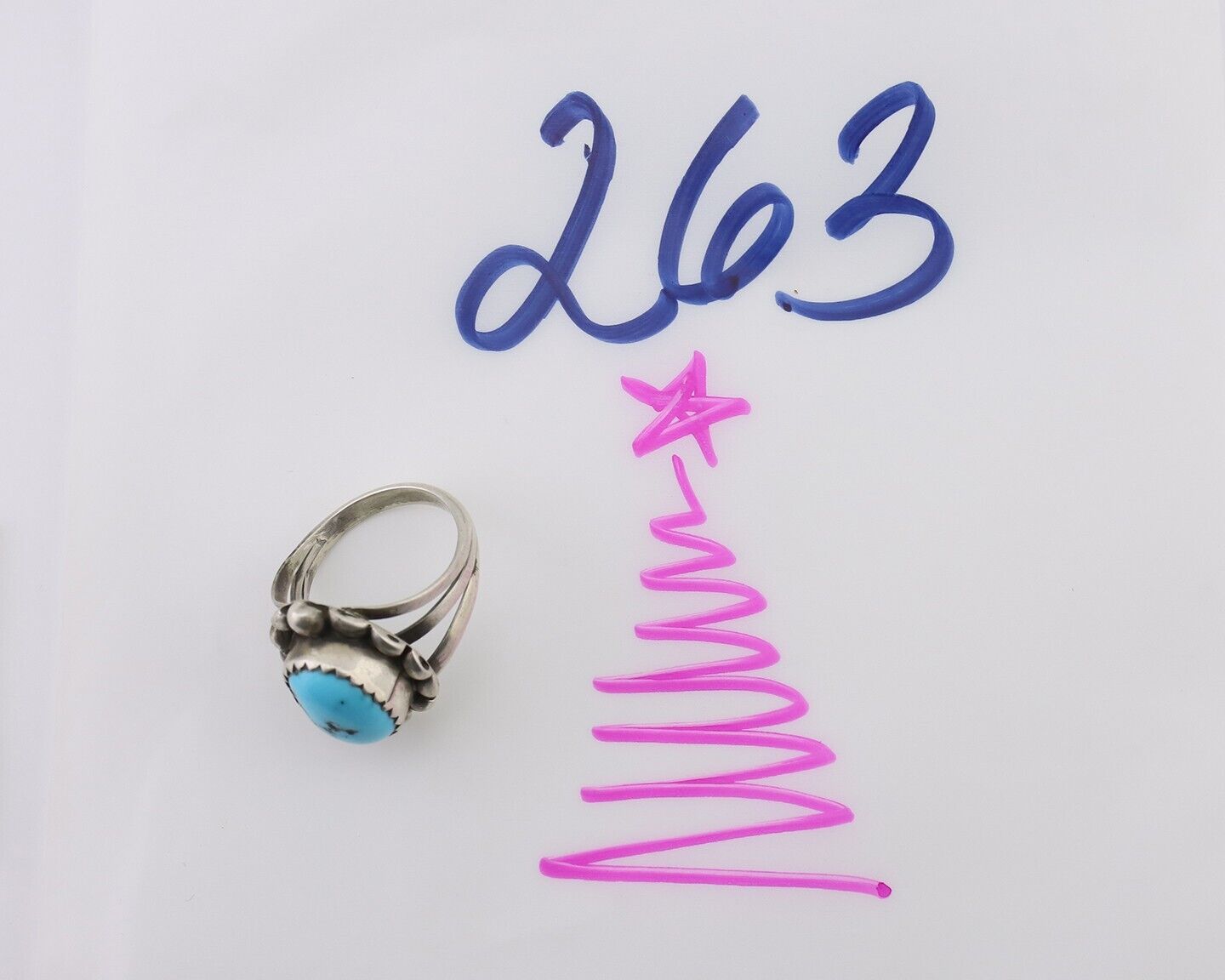 Navajo Ring 925 Silver Sleeping Beauty Turquoise Artist Signed SC C.80's