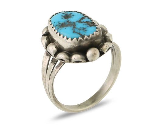 Navajo Ring 925 Silver Sleeping Beauty Turquoise Artist Signed SC C.80's