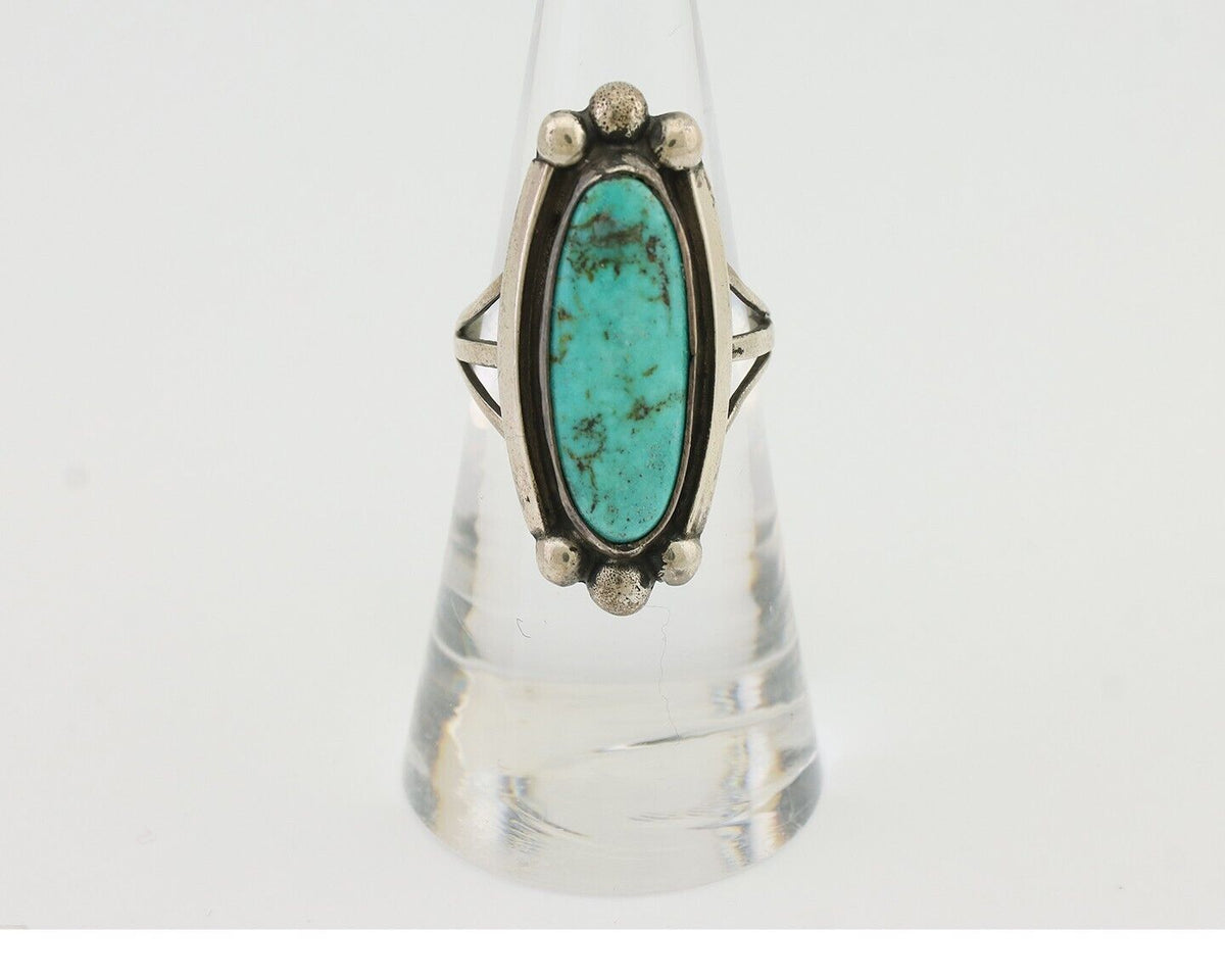 Navajo Turquoise Ring 925 Silver Artist Signed Sunrise Size 6.5 C.80's