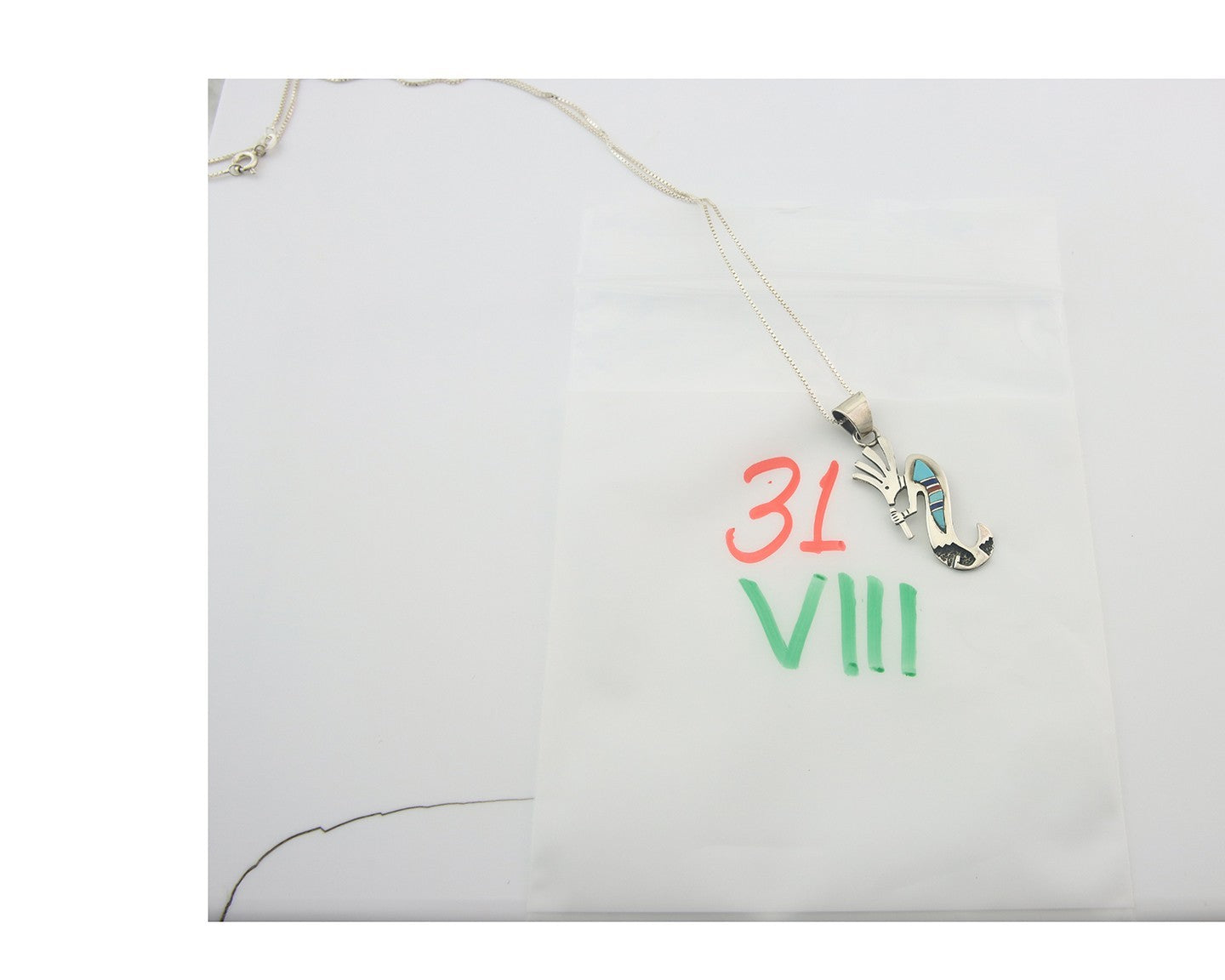 Navajo Kokopelli Necklace Sterling Silver Natural Gemstone Vintage Signed Paw