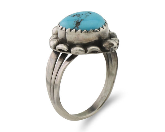 Navajo Ring 925 Silver Sleeping Beauty Turquoise Artist Signed SC C.80's