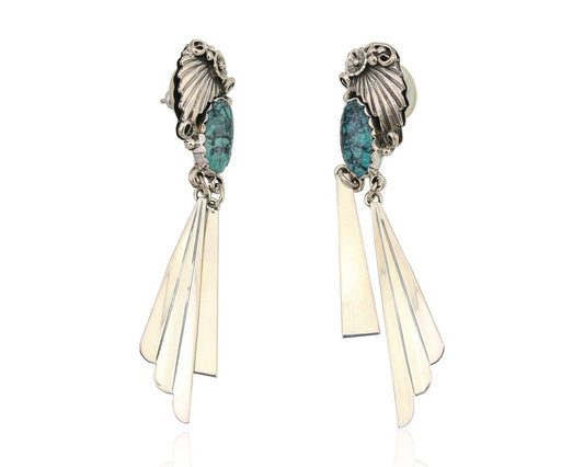 Navajo Dangle Earrings 925 Silver Natural Blue Turquoise Artist Signed M.S. C80s