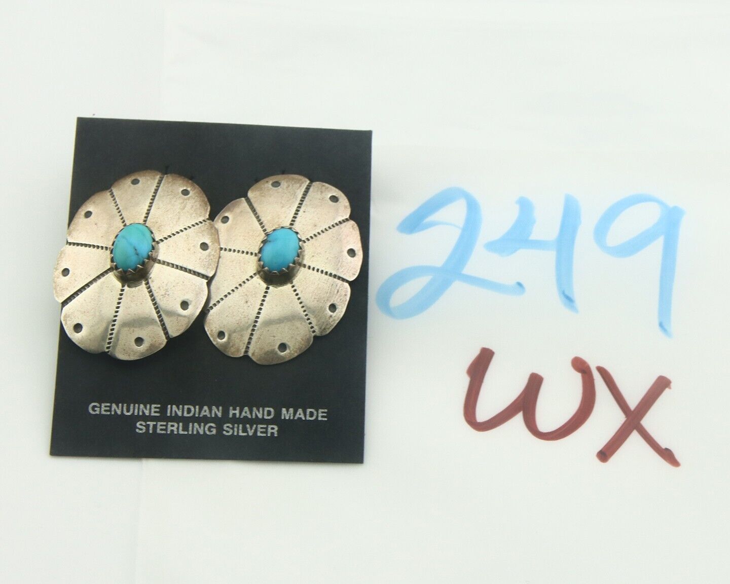 Navajo Earrings 925 Silver Natural Turquoise Artist Signed K. F. C.80's