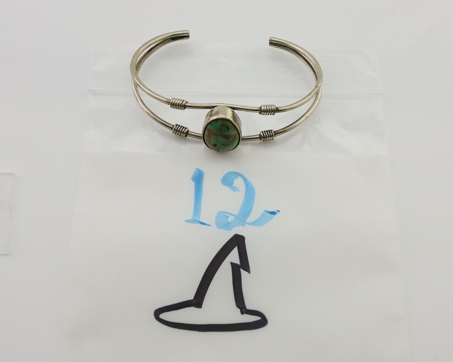 Navajo Bracelet 925 Silver Natural Green Turquoise Native American Artist C.80's
