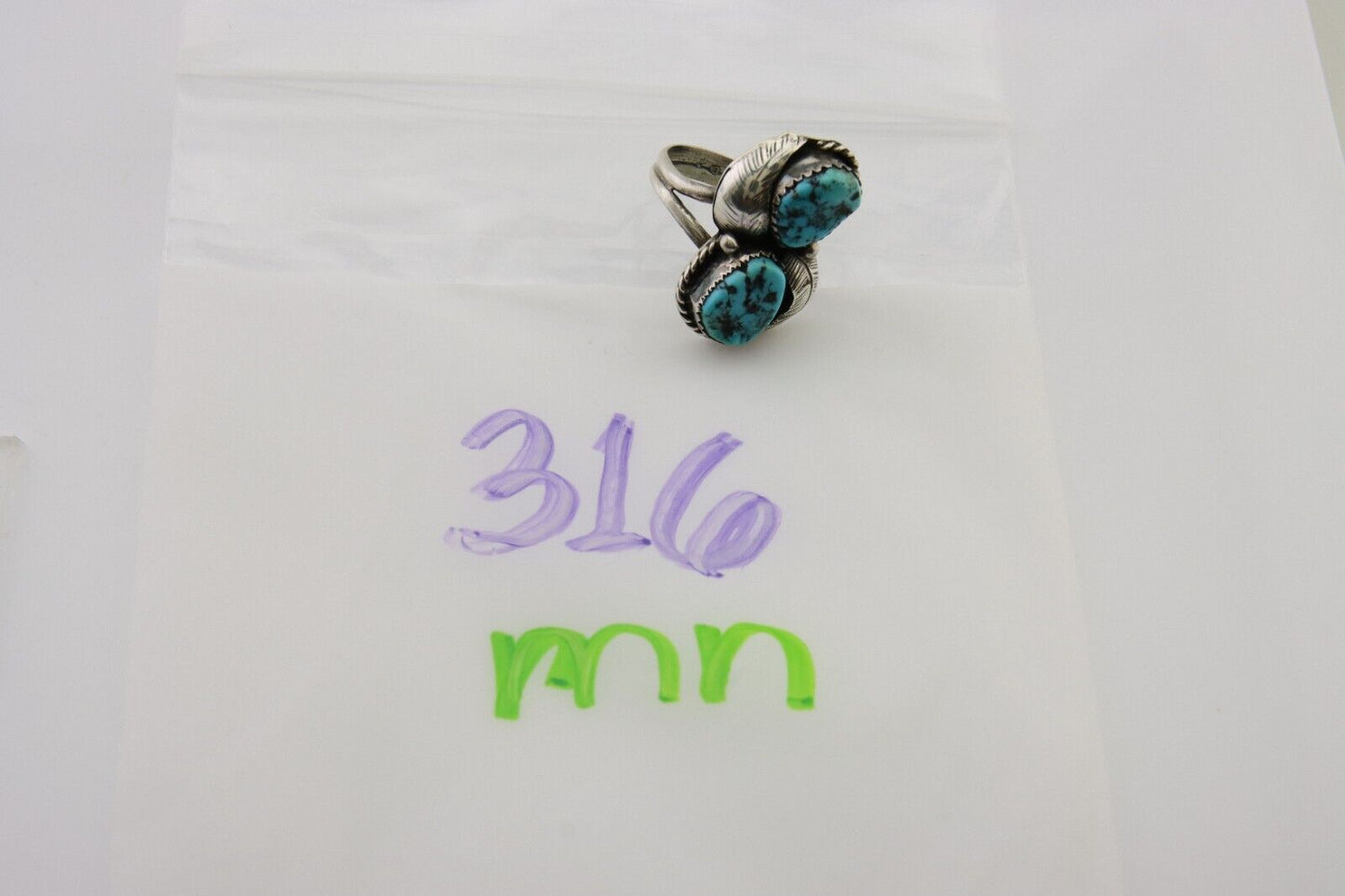 Navajo Ring 925 Silver Natural Blue Turquoise Native American Artist C.80's