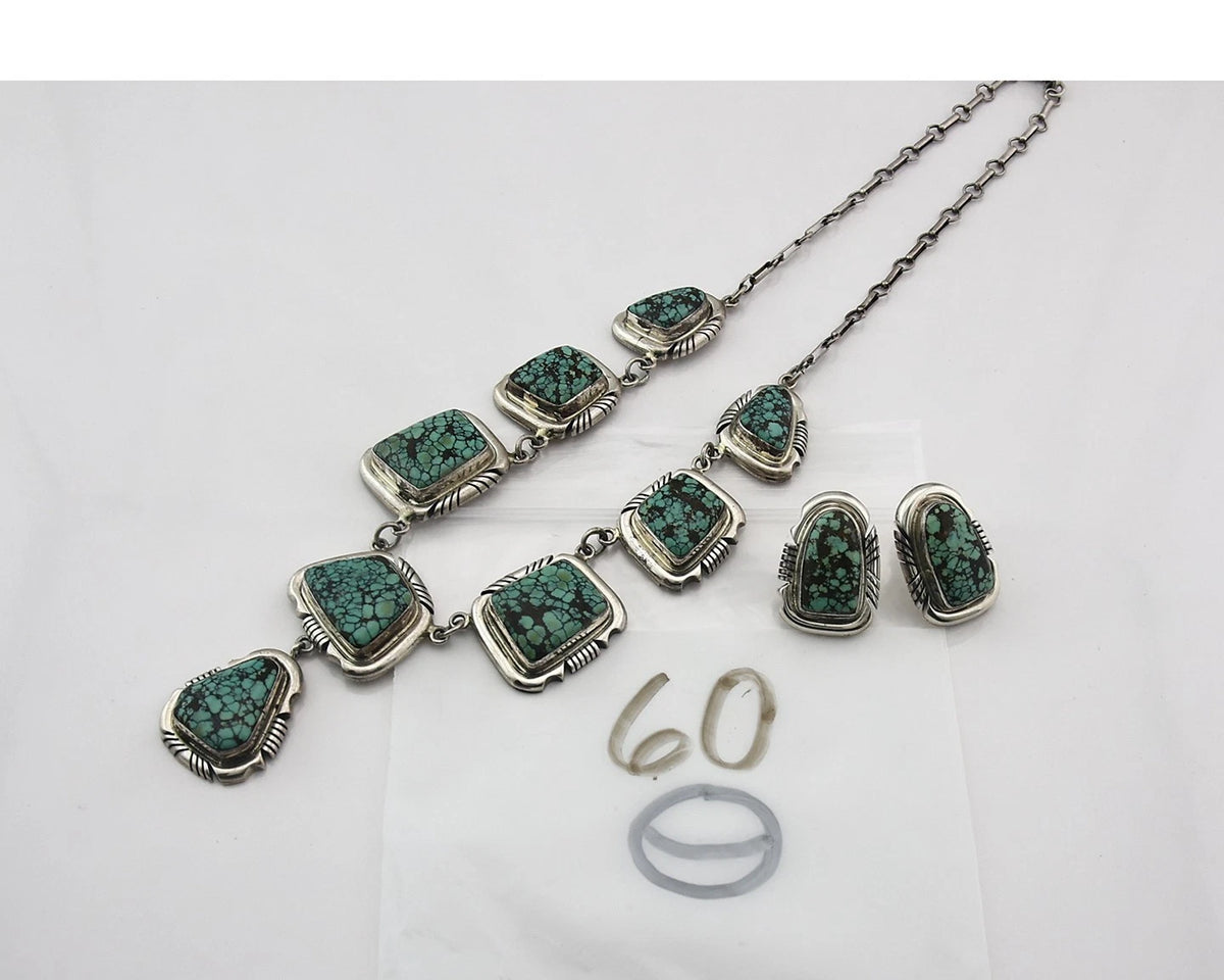 Navajo Necklace Earring Set Sterling Silver Vintage Signed Lee Bennett C.80's