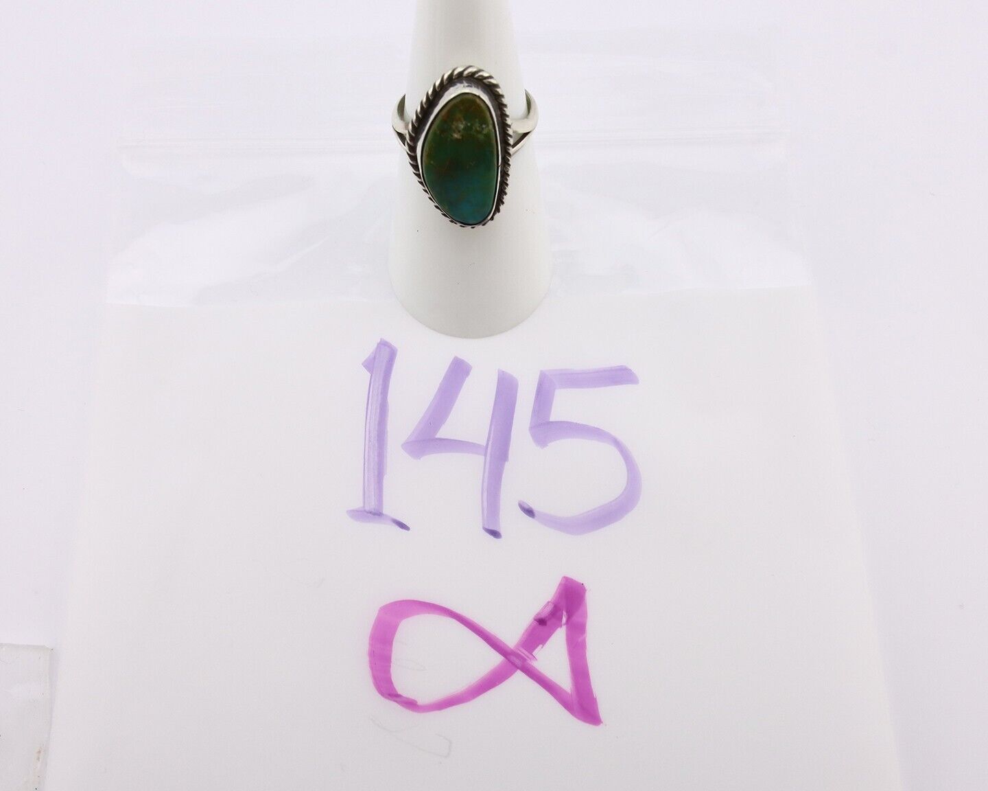 Navajo Ring 925 Silver Natural Turquoise Artist Signed Rabbit Stick C.80's