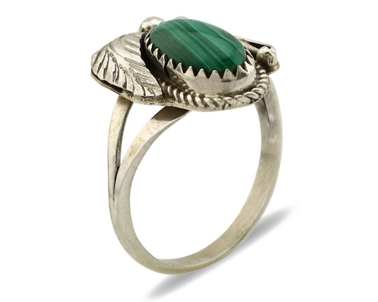 Navajo Ring 925 Silver Natural Mined Malachite Artist Signed Justin Morris C.80s