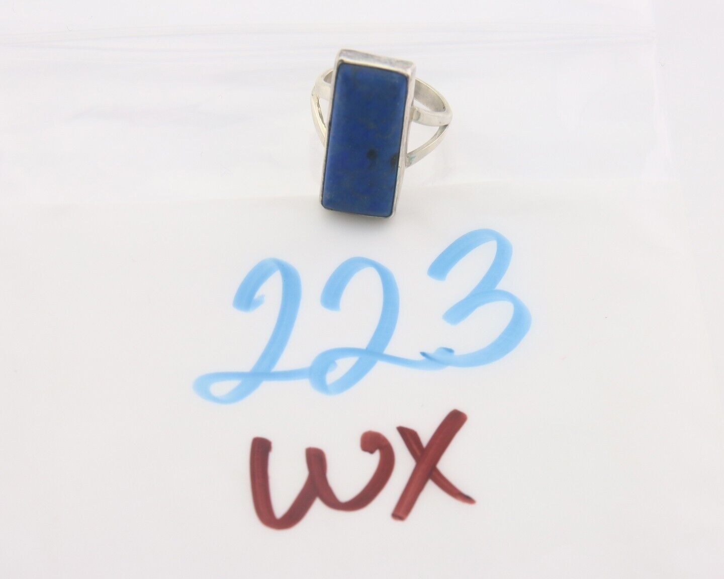 Navajo Ring 925 Sterling Lapis Handmade Native Artist C.80's Size 7.0