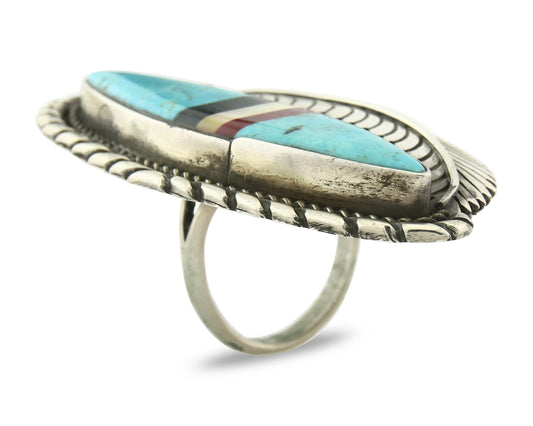 Vintage Navajo Ring 925 Sterling Silver Turquoise Handmade Size 8.75