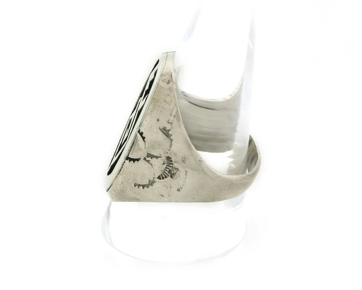 Men Navajo Ring Sterling Silver Hand Stamped Handmade Vintage Size 11