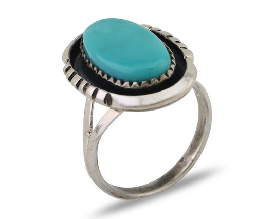 Navajo Hand Stamped Ring 925 Silver Natural Turquoise Native Artist C.80's