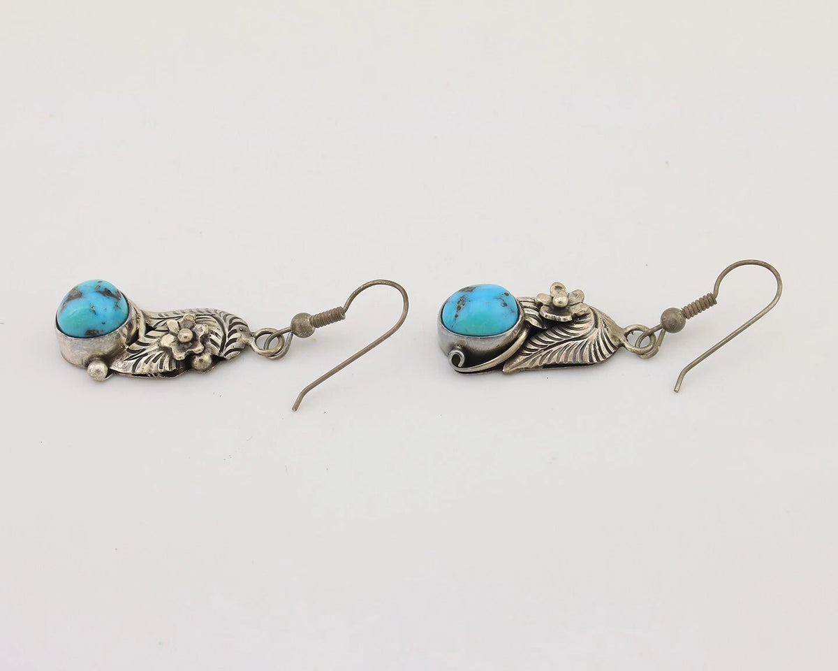 Navajo Handmade Earrings 925 Silver Natural Turquoise Native Artist C.80's