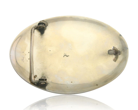 Navajo Belt Buckle .999 Nickel Gemstone Handmade Signed AL 3.0 x 4.0 in C.80s