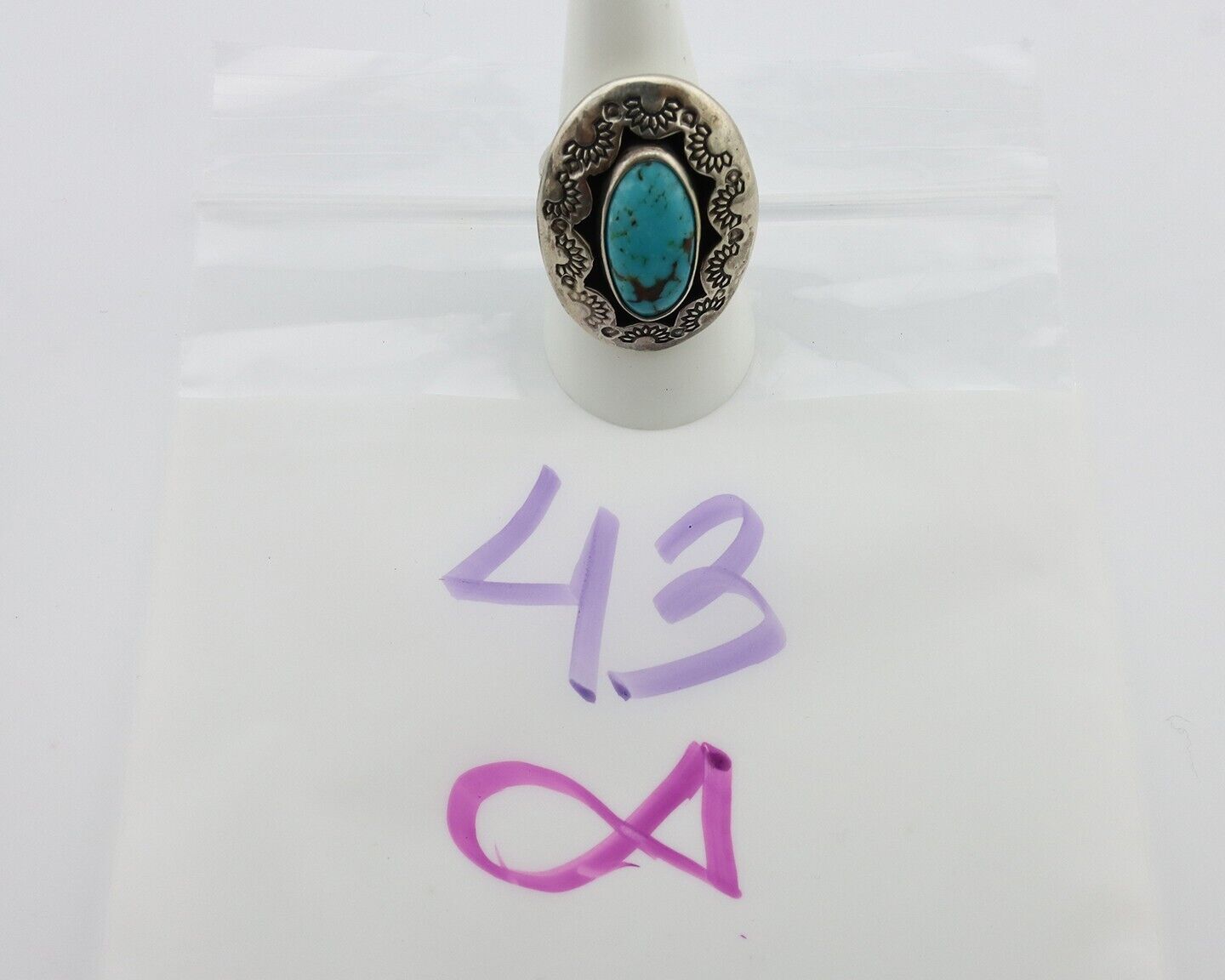 Navajo Ring 925 Silver Natural Blue Turquoise Signed M Montoya C.80's