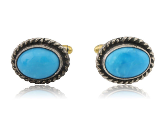 Navajo Cufflinks 925 Silver Native American Natural Turquoise C.80's