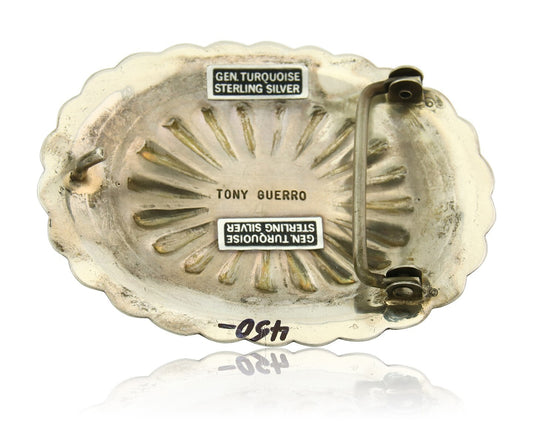 Navajo Belt Buckle 925 Sterling Silver Artist Signed Tony Guerro 2.5x3 in C.80's