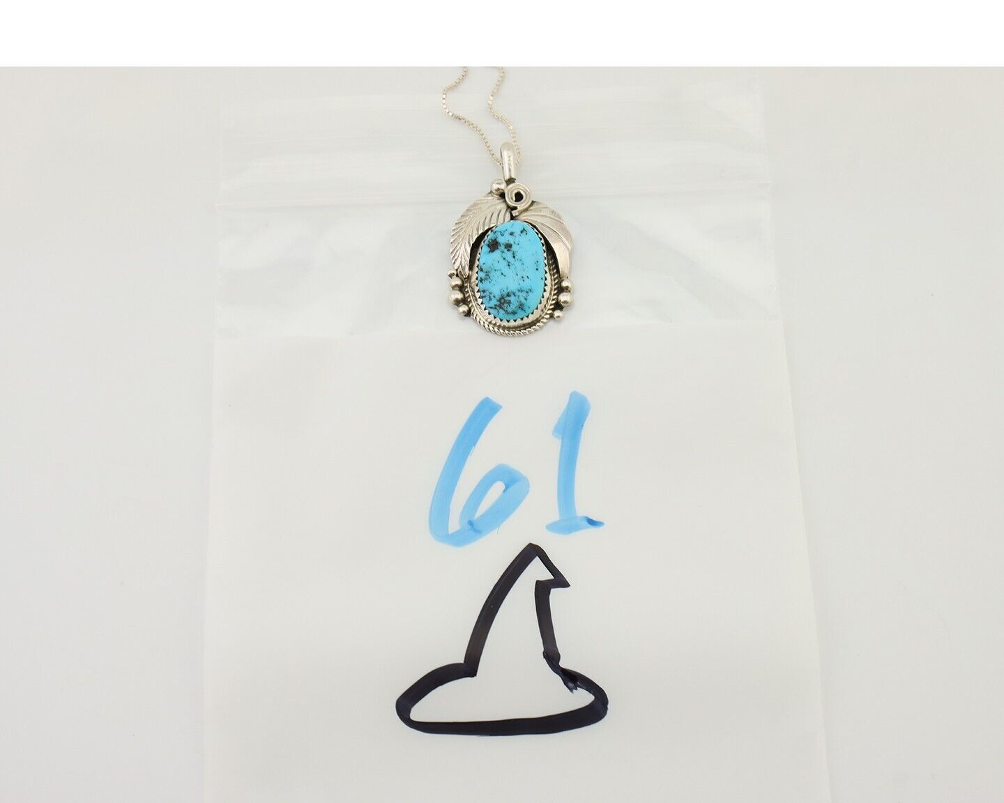 Navajo Necklace 925 Silver Blue Turquoise Signed Justin Morris C.90's